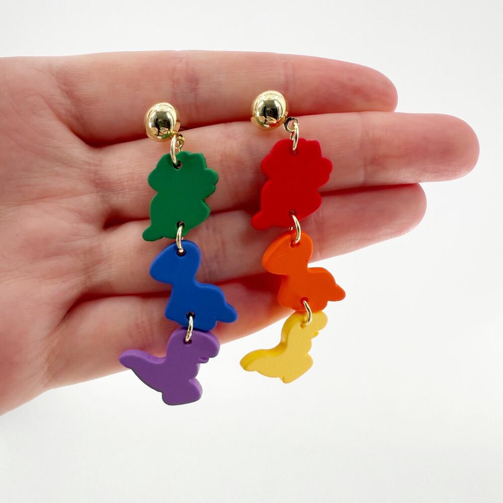 Cute Colorful Kawaii Dinosaur Earrings , Dinosaur Dangle earrings, Dinosaur